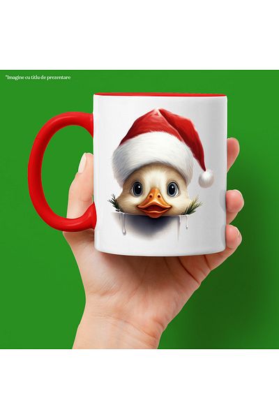 StoryGift Romania Mug with a shy duckling | illustration | Christmas hat | fence | holiday, With, STG.