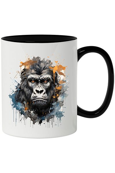 StoryGift Romania Gorilla Head Mug, Watercolor, Illustration, Eyes, Animal, Multicolor 330 ml, , With ,STG .