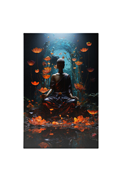 StoryGift Romania Tablou Canvas: Statuie Buddha Meditatie Arta Abstracta Flori Roz Pace Interioara Pictura Digita