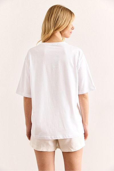 Olalook Women's White Heart Stone Printed Regular Fit Cotton T-Shirt Tsh-19000908