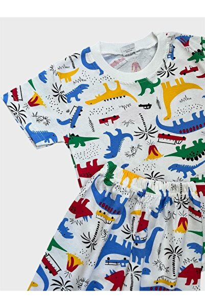 ALİŞ KİDS Σετ καλοκαιρινής πιτζάμες για αγόρια από βαμβακερό λευκό δεινόσαυρο με κοντομάνικο σορτς