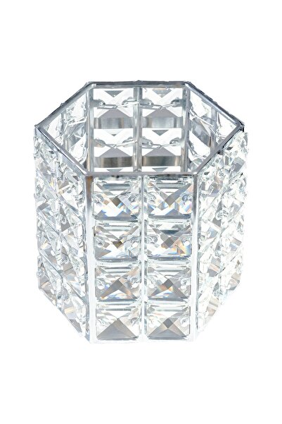 LUXORISE Crystal Brush Holder, Rich Silver
