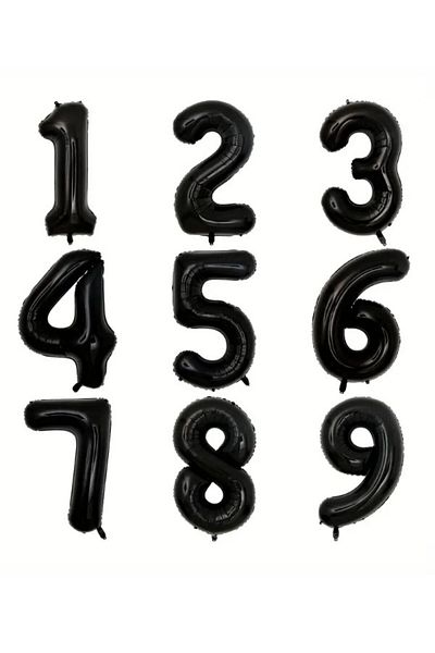 party mix Black Matte Number Foil Balloon 70 cm – Party & Birthday Ornament - Number Balloon