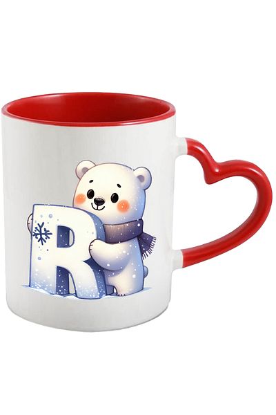 StoryGift Romania Mug with a polar bear holding the letter "R" | illustration | scarf | cold | Pole No, Cu, STG