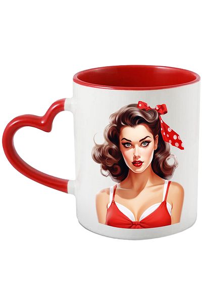 StoryGift Romania Mug with a woman with brown hair, illustration, retro style, old, old fashioned, fru, With ,STG .
