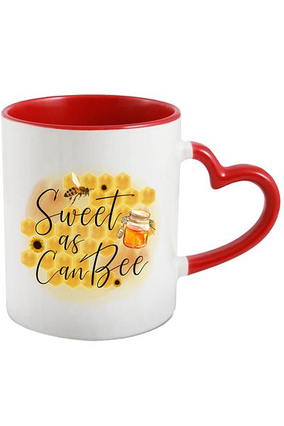 StoryGift Romania Bee mug with honeycomb background with the message "Sweet as Can Bee", sweet, jar, Cu, STG.