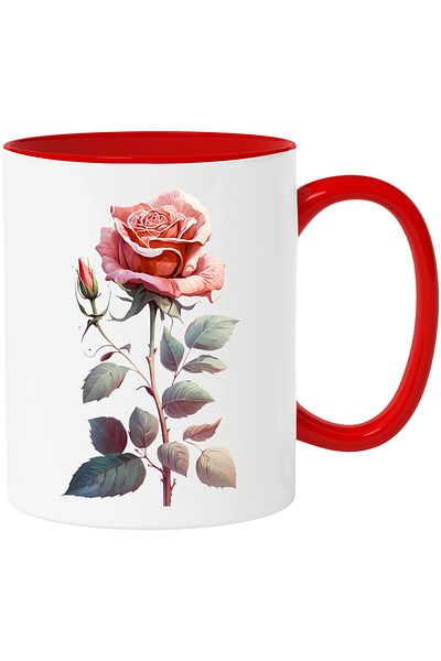 StoryGift Romania Mug with Pink Rose Drawing, Pink Rose Bud, Thorns, Flowers, F Lovers, With ,STG.