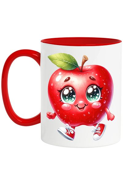 StoryGift Romania Mug with a cheerful apple | illustration | healthy | fruit | take a walk | leaf |, With ,STG