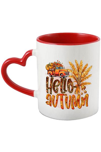 StoryGift Romania Mug with a car full of pumpkins and flowers with the message "Hello, Autumn", autumn, i, With ,STG