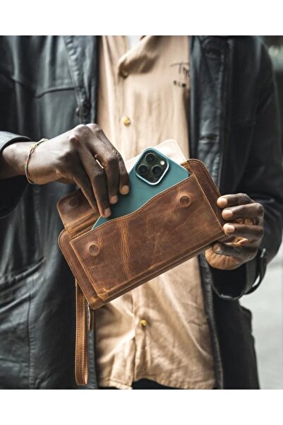 Fil Deri Luxury Bag Multi-Compartment Genuine Leather Premium Hazelnut Handbag with Hand Grip 2082