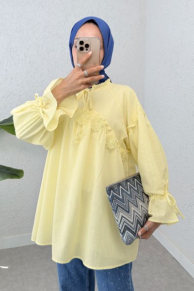 Salih Çelebi Embroidery Detailed Tunic 2311 - Yellow