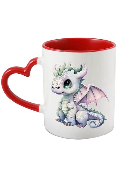 StoryGift Romania Mug with a baby dragon | cheerful | illustration | sparkling eyes | green | gray | , With ,STG