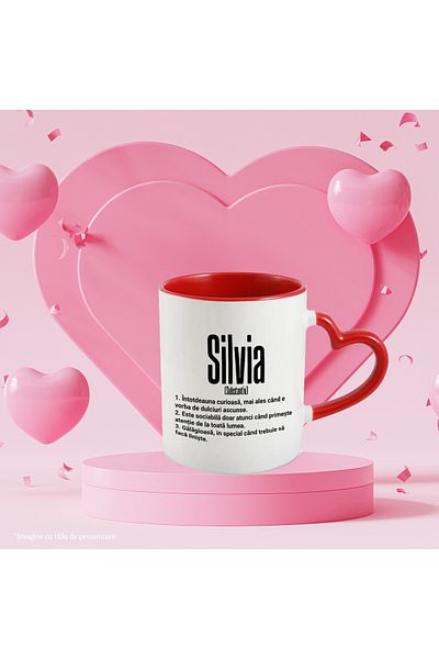 StoryGift Romania Mug With Name Silvia, and Funny Message, Curious, Sociable, Noisy, 330ml,, With ,STG