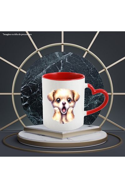 StoryGift Romania Mug with a shocked puppy, illustration, amazed, surprised, big eyes, spectacular with M, Cu, STG.