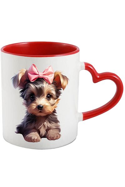 StoryGift Romania Mug with a furry puppy | illustration | bow | curiosity | good | pen, Cu,STG.