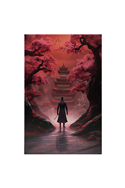 StoryGift Romania Tablou Canvas: Samurai Cu Spatele La Cameră Și Fundal Roz- Cultură Și Artă Pictura Digitala