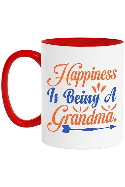 StoryGift Romania Mug with message that conveys that happiness means being a grandmother with Red Handle, With,STG.