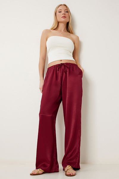 Lovelyİstanbul Draped Satin Pants Bordo Lns0027