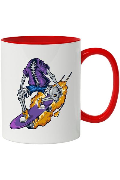 StoryGift Romania Mug With Skeleton, Skull, Skateboard, Smoke, Jacket, Multicolor 330 ml, Ceramic, With,STG.
