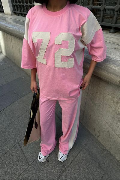 Bliss Γυναικείο κοντομάνικο Oversize Κάτω Τοπ Ροζ Σετ Φούτερ