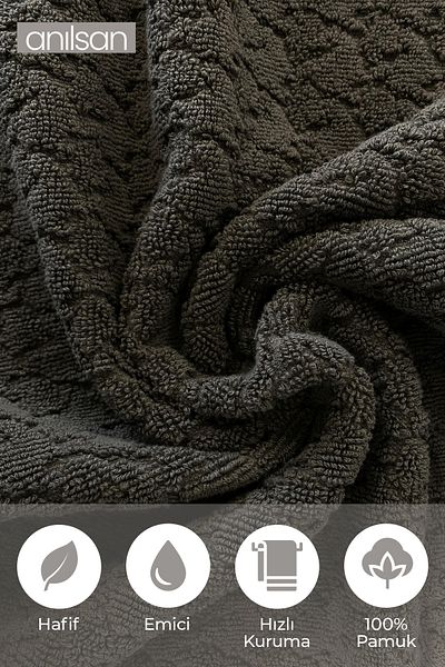 Anılsan 2 Pack Elva Anthracite Hand Towels - 50X90 Cm, 225 Gr, 100% Cotton, Spa and Hotel Towels, Daily Use