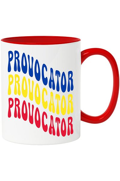 StoryGift Romania The Word Provocateur Mug, in the Colors of the Romanian Flag, Red, Yellow, Blue, with STG.