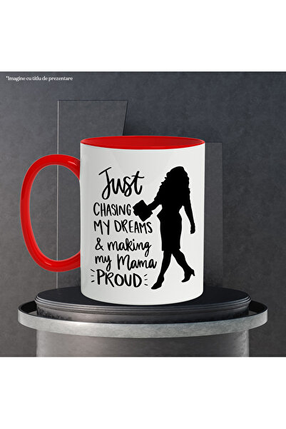 StoryGift Romania Mug with a woman's figure and the message "I'm just following my dreams and being a mom, With,STG.