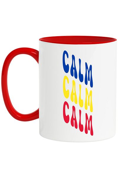 StoryGift Romania The Word Calm Mug, in the Colors of the Romanian Flag, Red, Yellow, Blue, Text, With ,STG