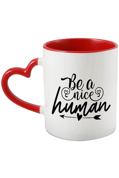 StoryGift Romania Mug with hearts and arrow with the message "Be a nice human" - be a kind/good person, With ,STG.