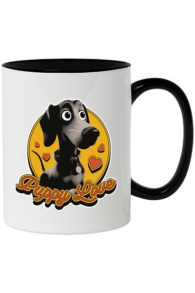 StoryGift Romania Mug With Message In English Puppy Love, Puppy, Retro, Hearts, Circle, Multicolor 330 m, With ,STG.