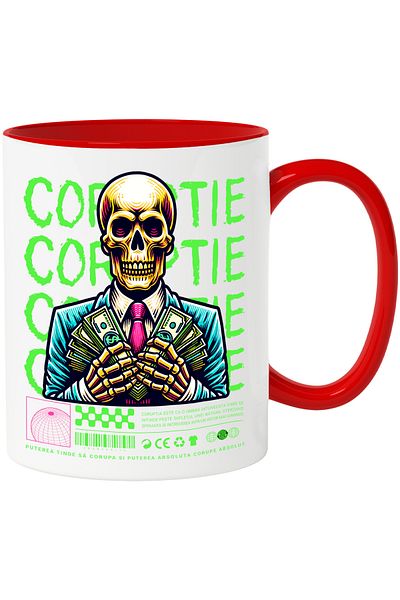 StoryGift Romania Corruption Mug - Skeleton from Parliament in a Suit with American Dollars, 330ml, Wax, With, STG.
