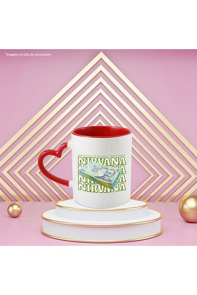 StoryGift Romania Mug __Nirvana_ - 100 Romanian Lei, 330ml, Ceramic with Red Heart Handle, With Handle, STG.