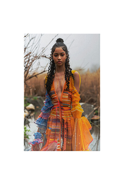 StoryGift Romania Tablou Canvas Creola Frumoasa Cu Parul Lung Si Cret Cu Buze Mari Si Fard Roz In Rochie De Vara