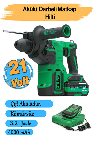 Hais Haıs Akülü Şarjlı Kırıcı Delici Hilti Kömürsüz Darbeli Matkap 21 V Metal Beton Delme 3.2 Joule Güç