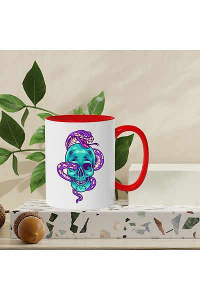 StoryGift Romania Mug With Snake, Skull, Fangs, Teeth, Spots, Reptile, Multicolor 330 ml, Ceramic, With,STG