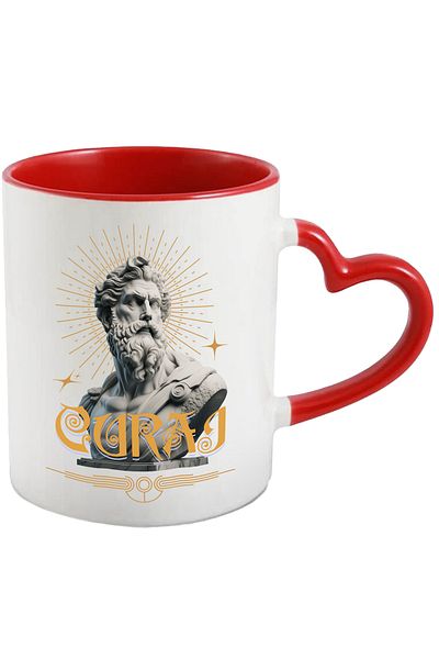 StoryGift Romania CURAJ Mug, 330ml, Ceramic with Red Heart Handle, With Red Heart Handle STG, STG, STG.