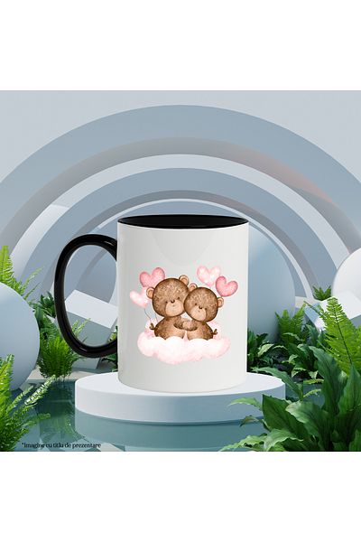 StoryGift Romania Mug With Teddy Bear, Cloud, Balloons, Hug, Hearts, Love, Multicolor 330 ml, Ce, Cu, STG