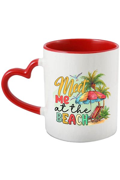 StoryGift Romania Mug with the message "Meet me at the beach", summer, vacation, relaxation, holiday, illustrated, With ,STG.