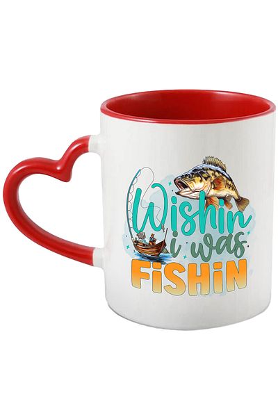 StoryGift Romania Mug with a fisherman in a boat with the message "Wishing' I was fishin'", illustration, , With ,STG .