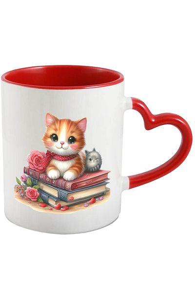 StoryGift Romania Mug With Kittens Sitting On A Stack Of Books | Illustration | Roses | Vases, With ,stg