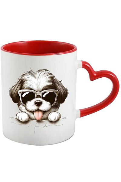 StoryGift Romania Mug with a furry puppy looking over the fence | illustration | sunglasses, With ,STG.
