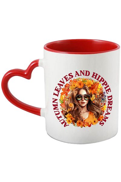 StoryGift Romania Mug with a girl wearing leaves and flowers on her head with the message "Autumn leaves and hip, With ,STG .