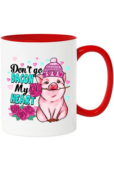 StoryGift Romania Mug with a pig holding a rose in its mouth with the message "Don't go bacon my, With ,STG