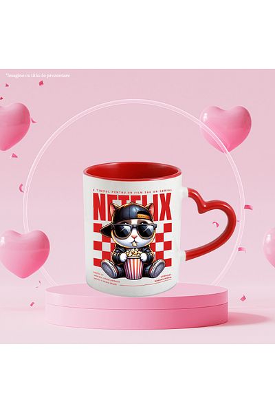 StoryGift Romania Netflix Mug - Cool Cat with Popcorn, Series or Movie, 330ml, Ceramic with Handle, With ,STG.