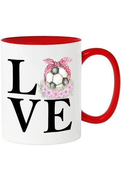 StoryGift Romania Mug with the message "Love", soccer ball, flowers, illustration, sport, passion, love, With,STG.