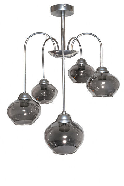 Fer Avize Dora 5 Li Avize Dekoratif Tasarım Modern Kollu Camlı Avize Oturma Odası Yemek Odası Salon