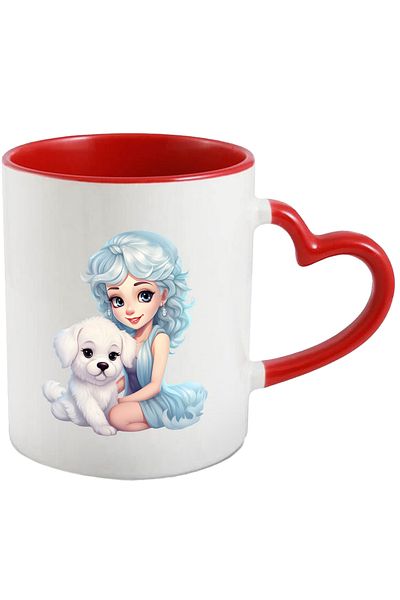 StoryGift Romania Mug with a cute girl holding a white puppy | illustration | happiness | for , With ,STG .
