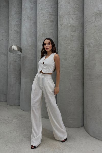Bliss Women's White Linen Top and Bottom Set – Wide Leg Pants & Vest