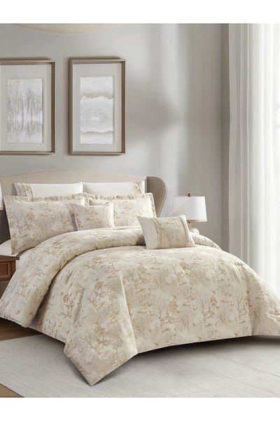 Donetella Premium King Comforter Set 8-Pcs, Jacquard Bedding with 350 GSM Poly Silk Filling