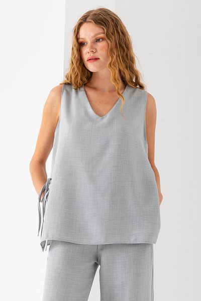 GİYSA Women's Side Tie Detailed Elastic Waist Double Suit Gray - 25799